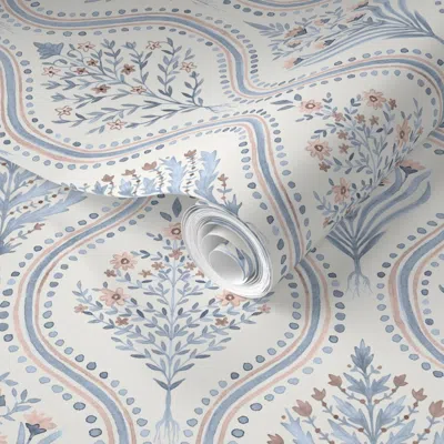 Spoonflower Pre-pasted Wallpaper Monticello Navy Terracotta On Cream2 2' X 12' Removable