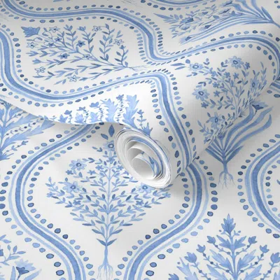 Spoonflower Pre-pasted Wallpaper Monticello New Cornflower 2' X 12' Removable