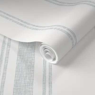 Spoonflower Pre-pasted Wallpaper Moody Blue Basic Stripe Linen Texture - Solid White Coastal Grandmillennial 2' 