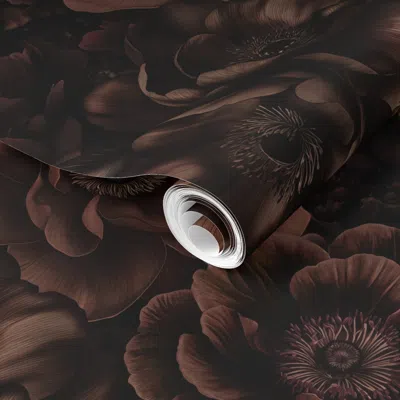 Spoonflower Pre-pasted Wallpaper Moody Midnight Garden Baroque Florals Chocolate Brown Smaller 2' X 12' Removabl