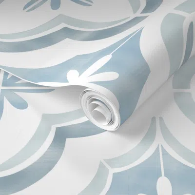 Spoonflower Pre-pasted Wallpaper Moroccan Dream - Blue And White 2' X 12' Removable