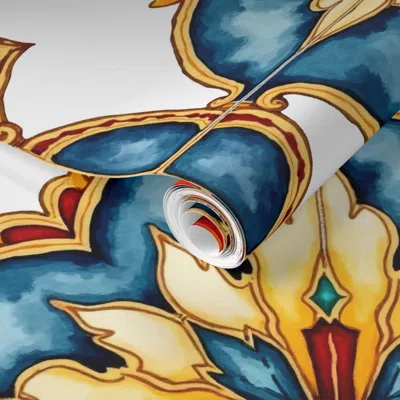 Spoonflower Pre-pasted Wallpaper Moroccan Tiles Art 2' X 12' Removable