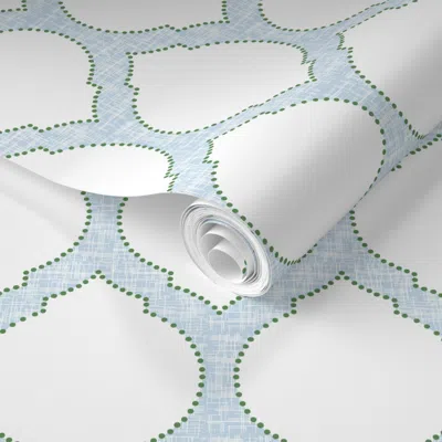 Spoonflower Pre-pasted Wallpaper Moroccan Trellis - Light Blue And Green On Pure White - Large 2' X 12' Removabl
