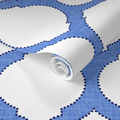 Spoonflower Pre-pasted Wallpaper Moroccan Trellis - Vibrant Blue On Pure White - Jumbo 2' X 12' Removable