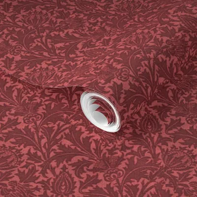 Spoonflower Pre-pasted Wallpaper Morris Earth Red 2' X 12' Removable In Multi