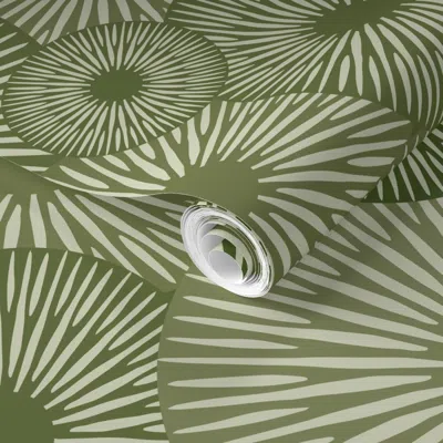 Spoonflower Pre-pasted Wallpaper Moss Green Upside Down Mushrooms In A All Over Non Directional Design 2' X 12' 