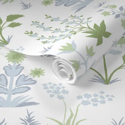 Spoonflower Pre-pasted Wallpaper Mughal Field Blue Greens 2' X 12' Removable