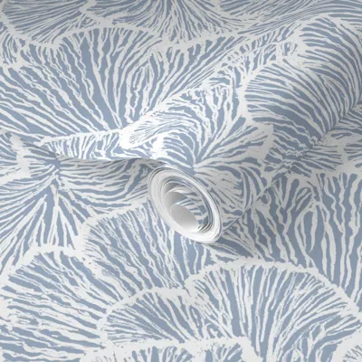 Spoonflower Pre-pasted Wallpaper Myra - Coral Reef Ocean Aerial Blue - Calming Relaxing Flow Balance Medium 2' X