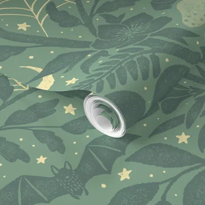 Spoonflower Pre-pasted Wallpaper Mysterious Garden - Extra Large - Soft Spruce Green 2' X 12' Removable