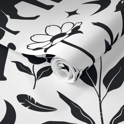 Spoonflower Pre-pasted Wallpaper Mystic Wolves And Florals 2' X 12' Removable