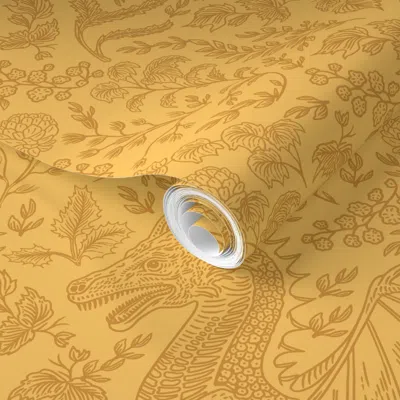 Spoonflower Pre-pasted Wallpaper Mythos Dragon Sunflower 2' X 12' Removable