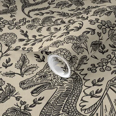 Spoonflower Pre-pasted Wallpaper Mythos Dragon Toile Neutral 2' X 12' Removable
