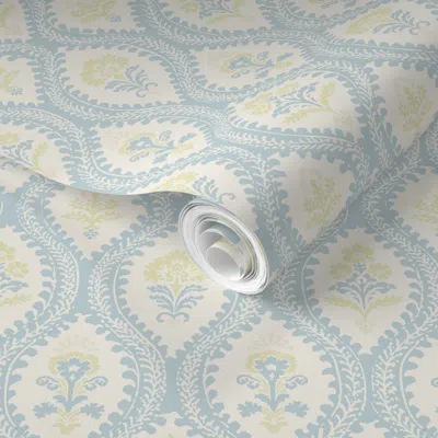 Spoonflower Pre-pasted Wallpaper Namratha Lattice Celadon 2' X 12' Removable