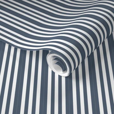Spoonflower Pre-pasted Wallpaper Nancy Stripe Border Hale Navy And White  Removable