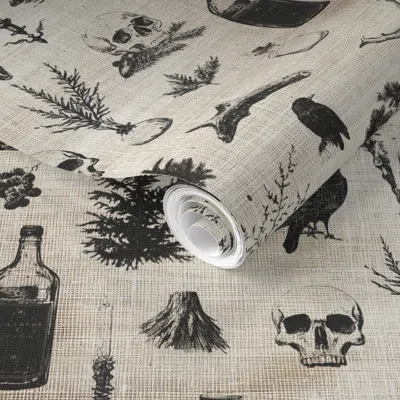 Spoonflower Pre-pasted Wallpaper Natural History Halloween Hallowyule Small  Removable In Neutral