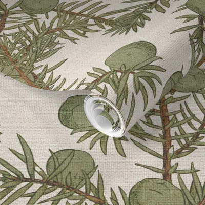 Spoonflower Pre-pasted Wallpaper Natural History Holiday Juniper Branch 2' X 12' Removable