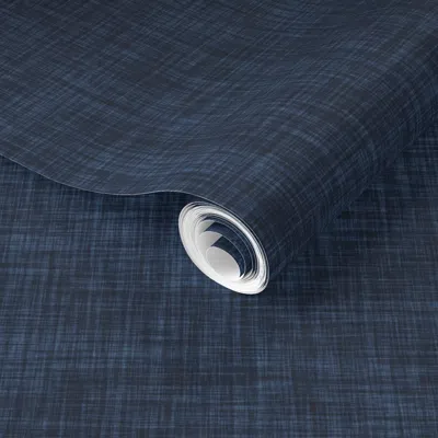 Spoonflower Pre-pasted Wallpaper Navy Linen No. 2 2' X 12' Removable In Multi