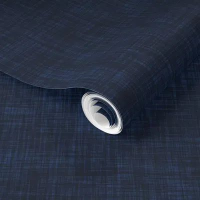 Spoonflower Pre-pasted Wallpaper Navy Linen No. 3 2' X 12' Removable In Blue
