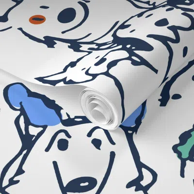 Spoonflower Pre-pasted Wallpaper Navy Outline Color Pop Doodle Dogs Midi Scale 2' X 12' Removable