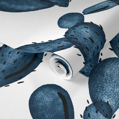 Spoonflower Pre-pasted Wallpaper Navy Paddle Cactus 2' X 12' Removable In Multi