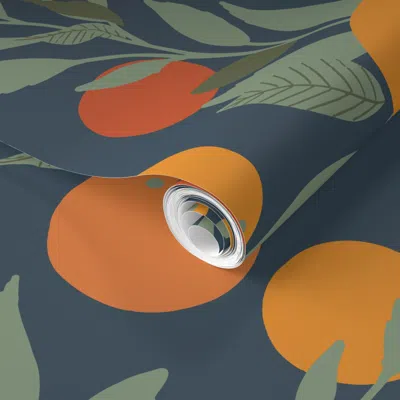 Spoonflower Pre-pasted Wallpaper Navy Tangerine Jumbo 2' X 12' Removable In Multi