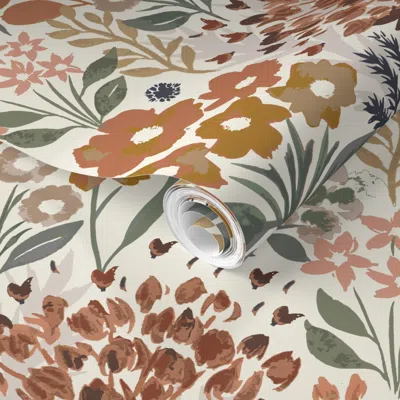 Spoonflower Pre-pasted Wallpaper Neutral Botanical Garden 2' X 12' Removable
