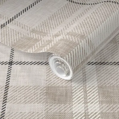 Spoonflower Pre-pasted Wallpaper Neutral Fall Plaid - Charcoal - C23 2' X 12' Removable