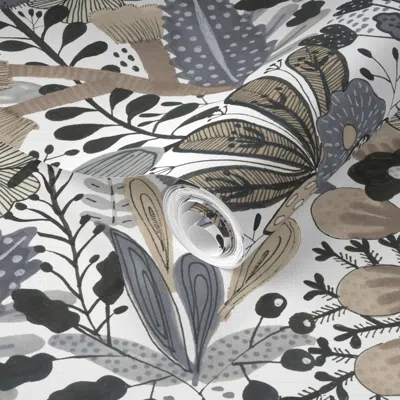 Spoonflower Pre-pasted Wallpaper Neutral Floral Flipped Repeat  Removable