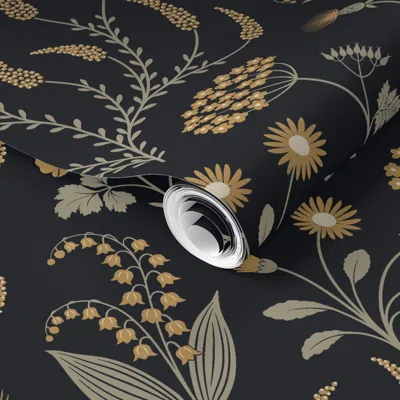 Spoonflower Pre-pasted Wallpaper Neutral Wildflowers 2 (orange Large) 2' X 12' Removable