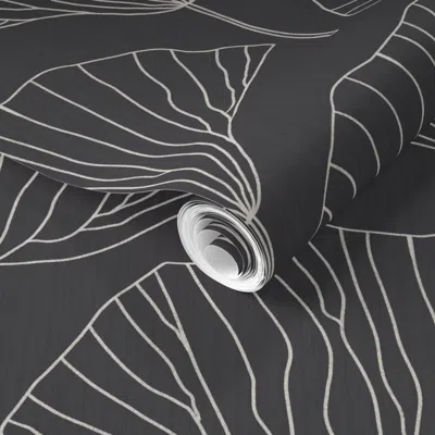 Spoonflower Pre-pasted Wallpaper New Japandi Farmhouse Style Antique Ginkgo Leaf Scallop Organic Lines In 2' X 1
