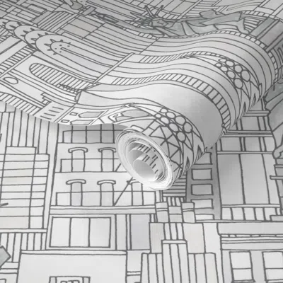 Spoonflower Pre-pasted Wallpaper New York Watercolor Silver 2' X 12' Removable