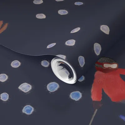 Spoonflower Pre-pasted Wallpaper Nighttime Ski Scene Pattern 2' X 12' Removable