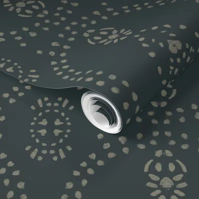 Spoonflower Pre-pasted Wallpaper Noa Bohemian Oval Mandala Marks Dark Regent Green 2' X 12' Removable