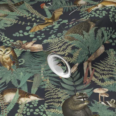 Spoonflower Pre-pasted Wallpaper Nocturnal Woodland Forest 2' X 12' Removable