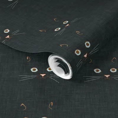 Spoonflower Pre-pasted Wallpaper Noir Cat Face (black) Med 2' X 12' Removable