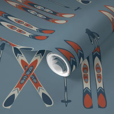 Spoonflower Pre-pasted Wallpaper Nordic Ski Blue (large) 2' X 12' Removable