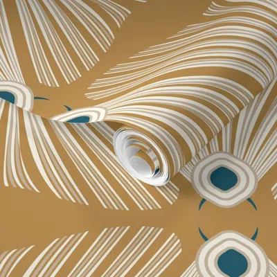 Spoonflower Pre-pasted Wallpaper Normal Scale Elegant Art Deco Bugs - Gold Background  Removable In Multi