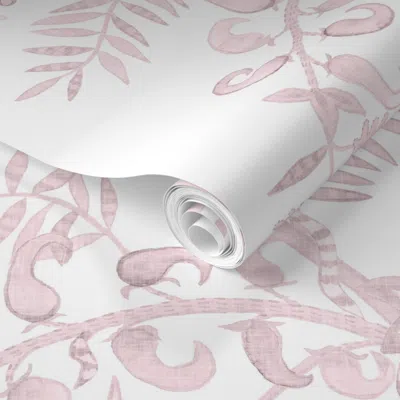 Spoonflower Pre-pasted Wallpaper Nt Gina 3 Pink Pallavi 2' X 12' Removable In White