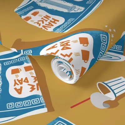 Spoonflower Pre-pasted Wallpaper Nyc Coffee Cup-venti Camel (updated) 2' X 12' Removable