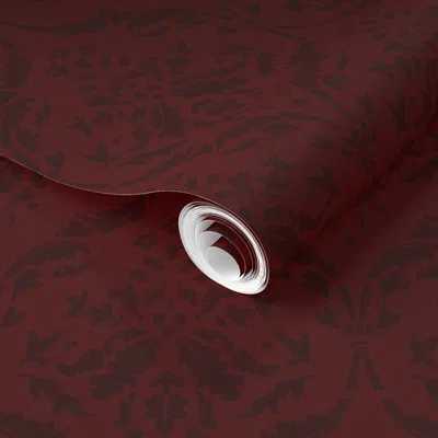 Spoonflower Pre-pasted Wallpaper Oak Leaf Damask - Ruby 2' X 12' Removable