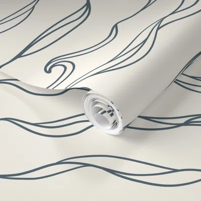 Spoonflower Pre-pasted Wallpaper Ocean Waves On Off White 2' X 12' Removable
