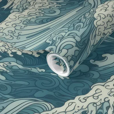 Spoonflower Pre-pasted Wallpaper Ocean Waves  Removable