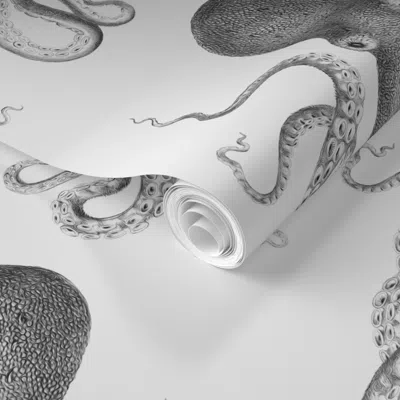 Spoonflower Pre-pasted Wallpaper Octopus Oasis In Charcoal 2' X 12' Removable In Multi