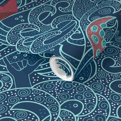 Spoonflower Pre-pasted Wallpaper Octopus Ocean Playground 2' X 12' Removable In Blue