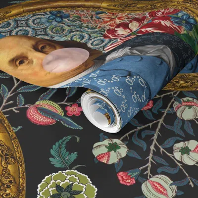 Spoonflower Pre-pasted Wallpaper Og Bubble Gum Frankie Floral Print In Charcoal 2' X 12' Removable In Multi