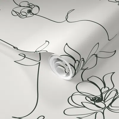 Spoonflower Pre-pasted Wallpaper One Line Floral - Large Scale 2' X 12' Removable In Multi