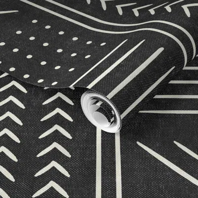 Spoonflower Pre-pasted Wallpaper Onyx Mudcloth - Arrow Cross Dot - Mud Cloth Home Decor Tribal - Lad19 2' X 12' 