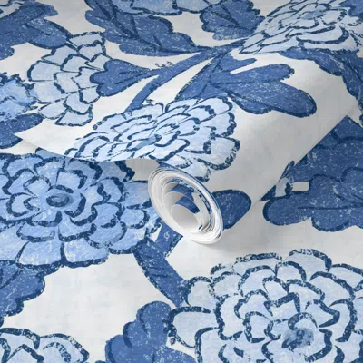 Spoonflower Pre-pasted Wallpaper Ophelia Cobalt Blues 2' X 12' Removable