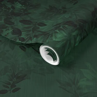 Spoonflower Pre-pasted Wallpaper Opulent Dark Emerald Green Decor Dramatic Leafy Nature Garden Dark Green 2' X 1