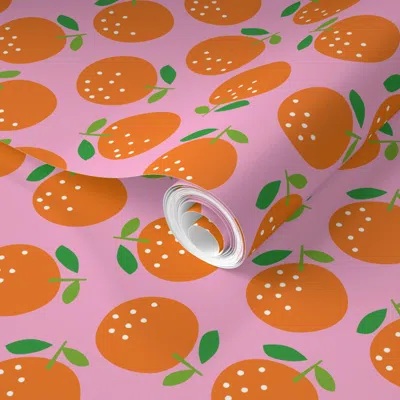 Spoonflower Pre-pasted Wallpaper Oranges (on Pink) 2' X 12' Removable
